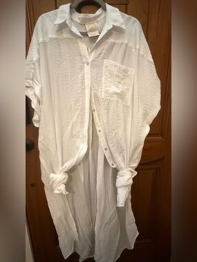 Free People Oversized White Button-Up Shirt Dress